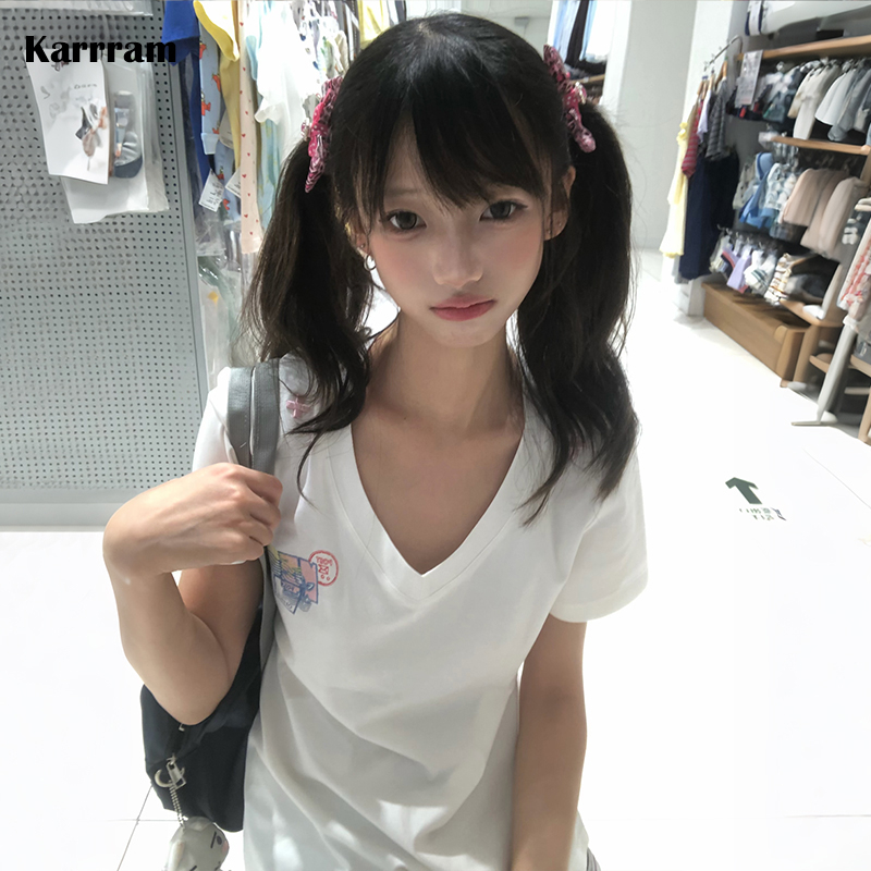 Karrram Japanese Y2k V-neck T- - огляд і ціна Yellow Winter Clothing